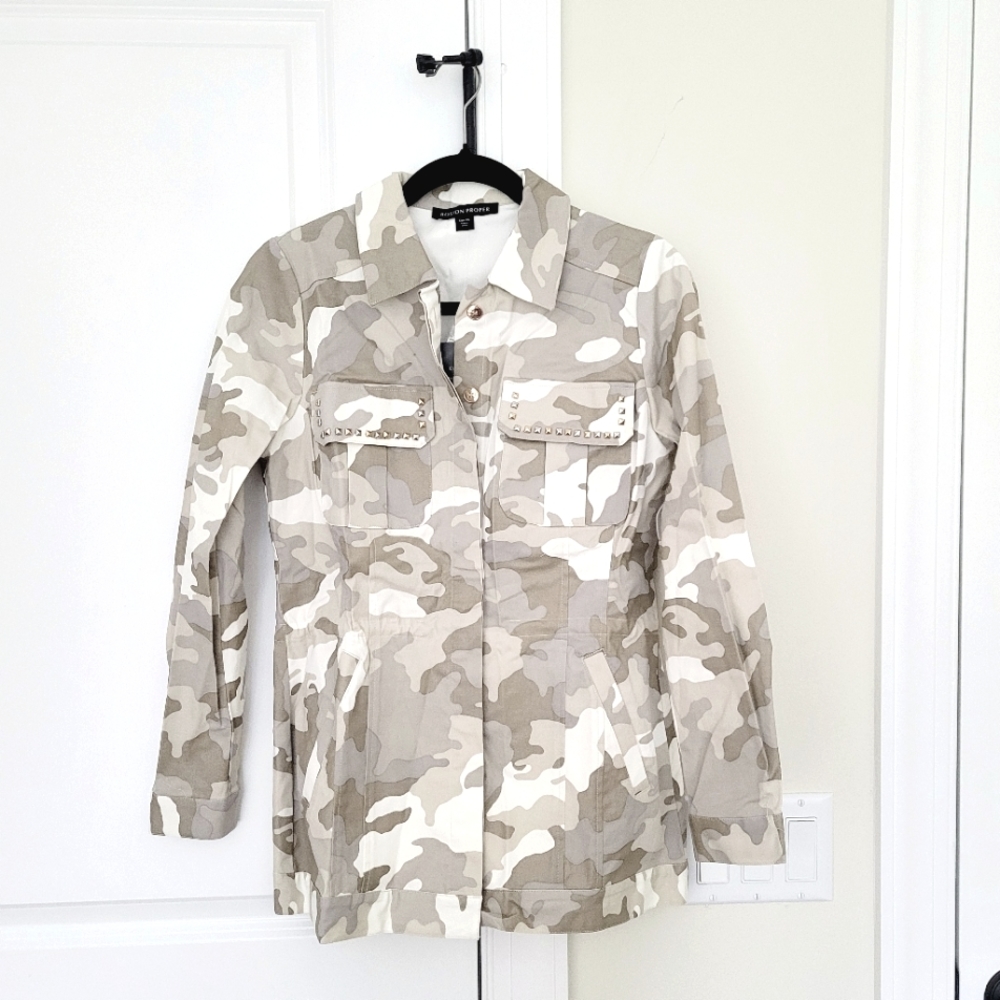 Boston Proper Metallic Camo Studded Utility Jacket Fall Gift Party Spring Travel - Picture 7 of 10